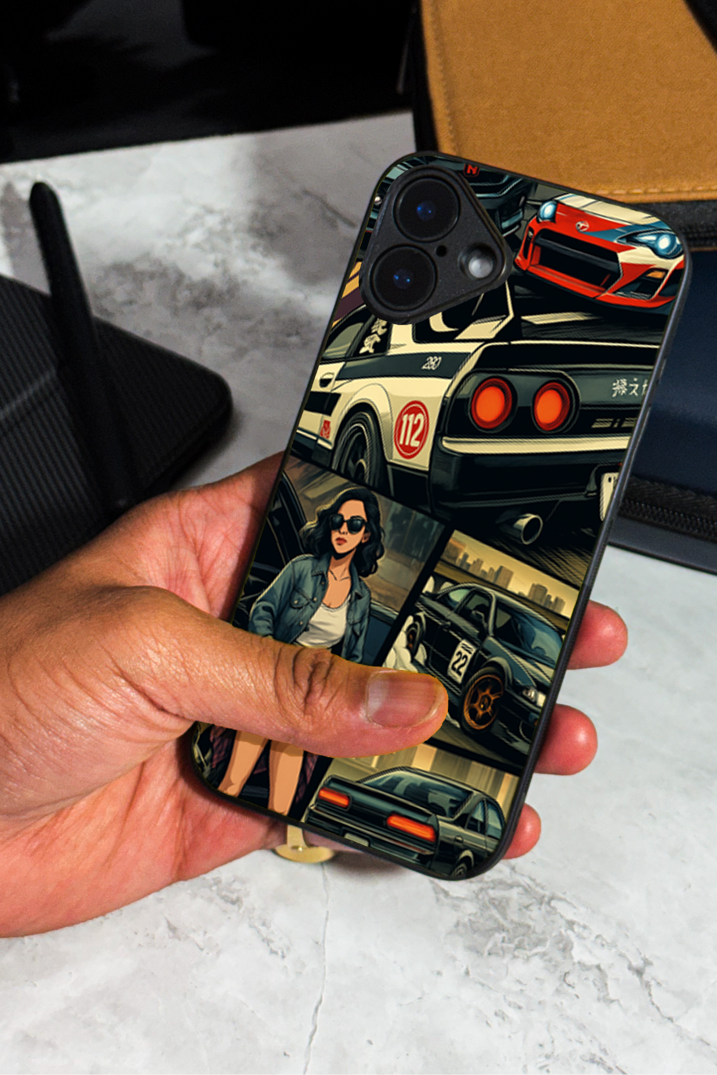Drag Cars Premium Glass Back Cover For iPhone 11,12,13,14,15,16 Models