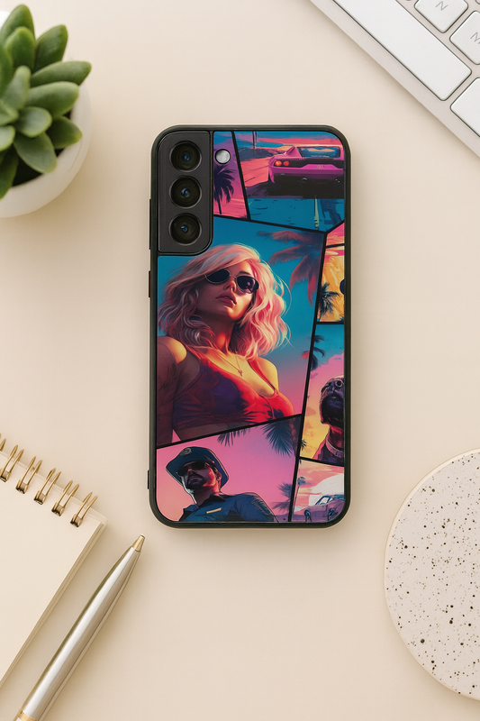 Lets Play GTA Premium Glass Back Cover For Galaxy S22, S23, S24, S25 Models