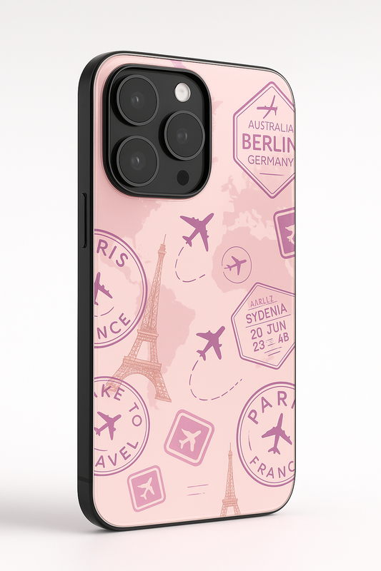 Travel Mania Premium Glass Back Cover For iPhone 11,12,13,14,15,16 Models