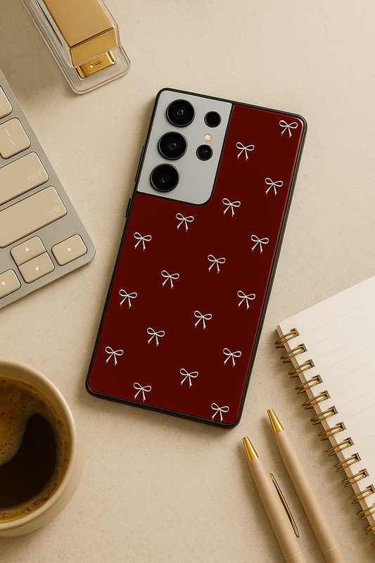 Scarlet Charm Bows Premium Glass Back Cover For Galaxy S22, S23, S24, S25 Models