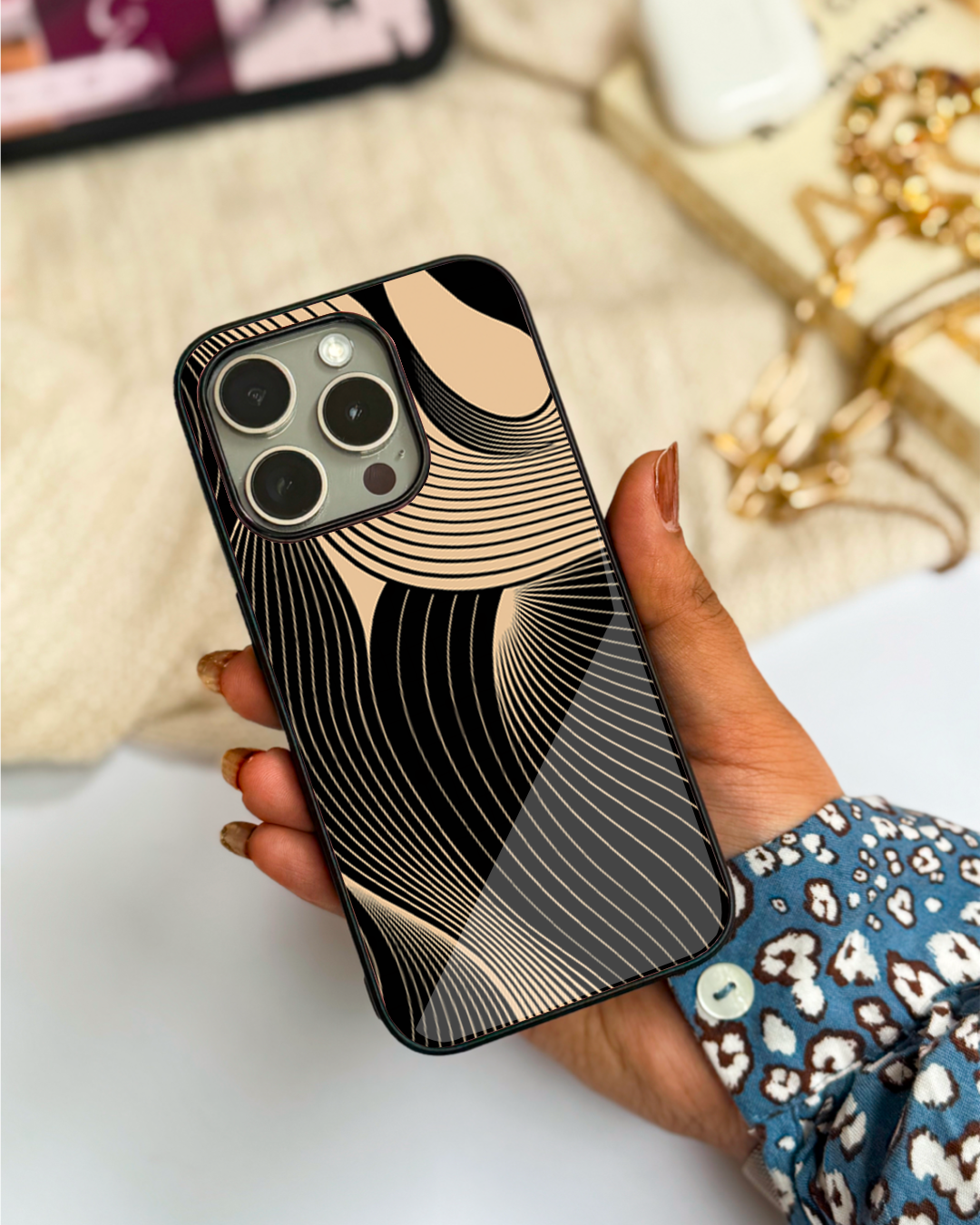 Aesthetic Swirls Premium Glass Back Cover For iPhone 11,12,13,14,15,16 Models