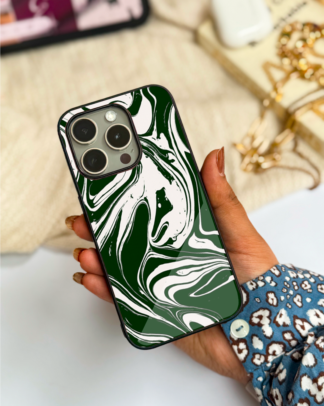 Grassy Marble   Premium Glass Back Cover For iPhone 11,12,13,14,15,16 Models