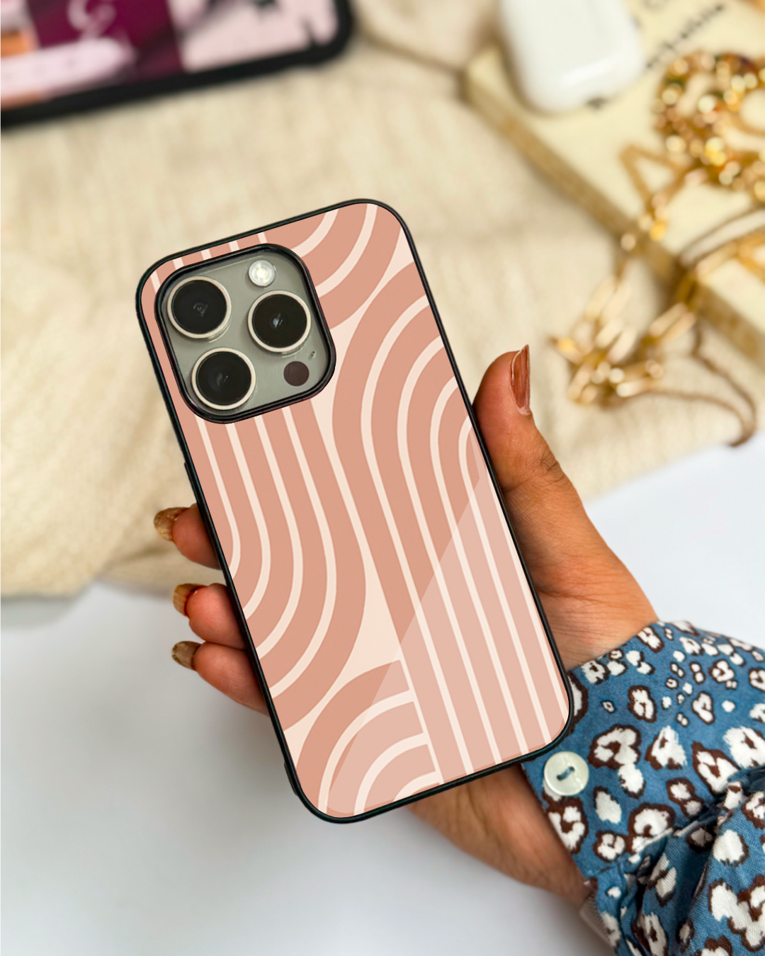 Abstract Arc Premium Glass Back Cover For iPhone 11,12,13,14,15,16 Models