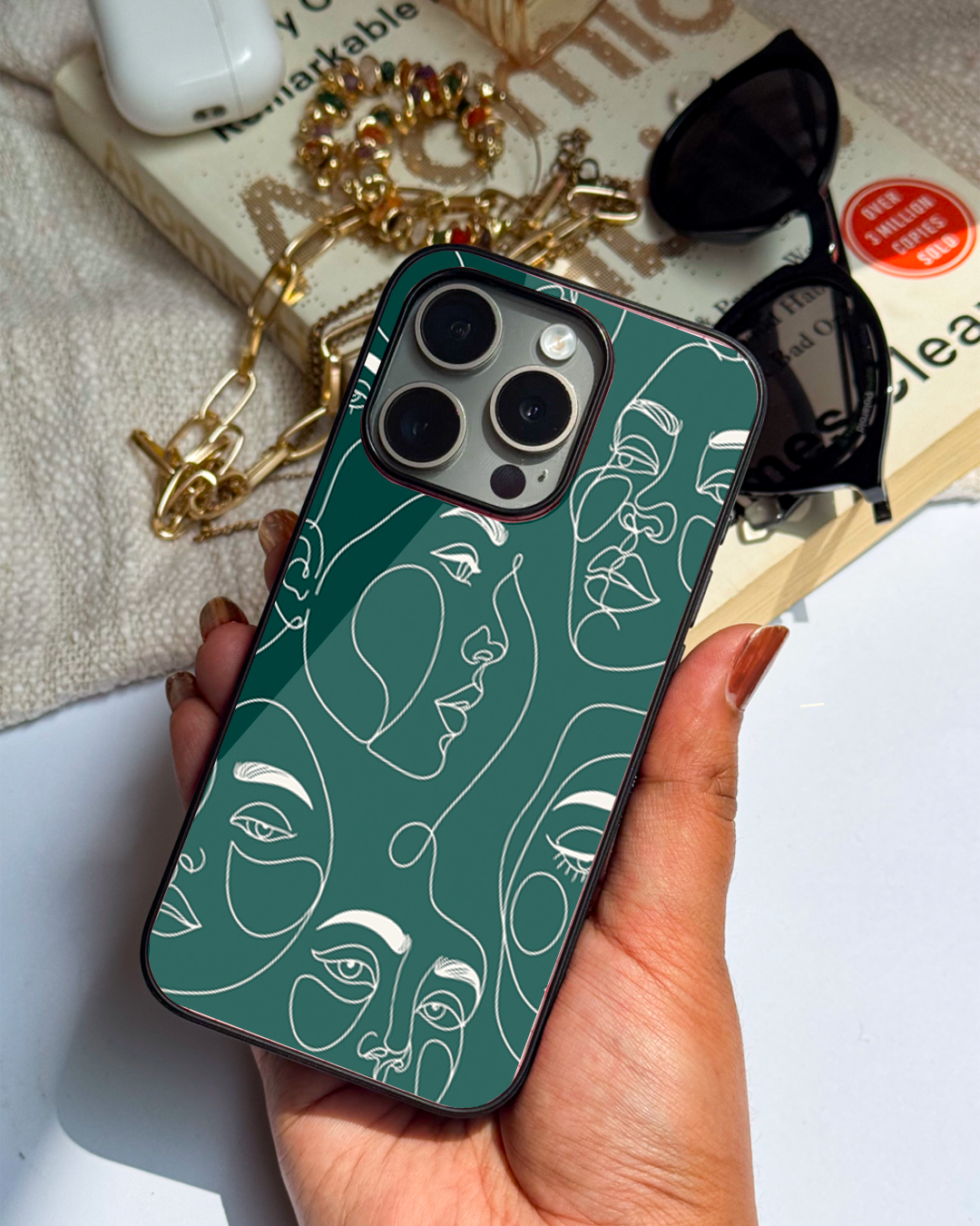 Line Art Lady Premium Glass Back Cover For iPhone 11,12,13,14,15,16 Models