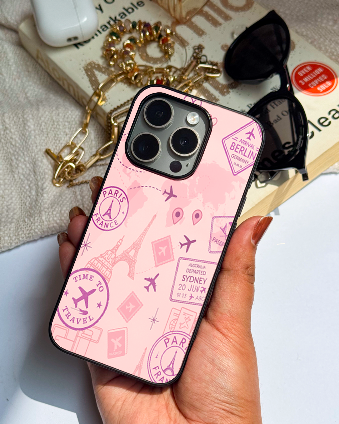 Travel Mania Premium Glass Back Cover For iPhone 11,12,13,14,15,16 Models