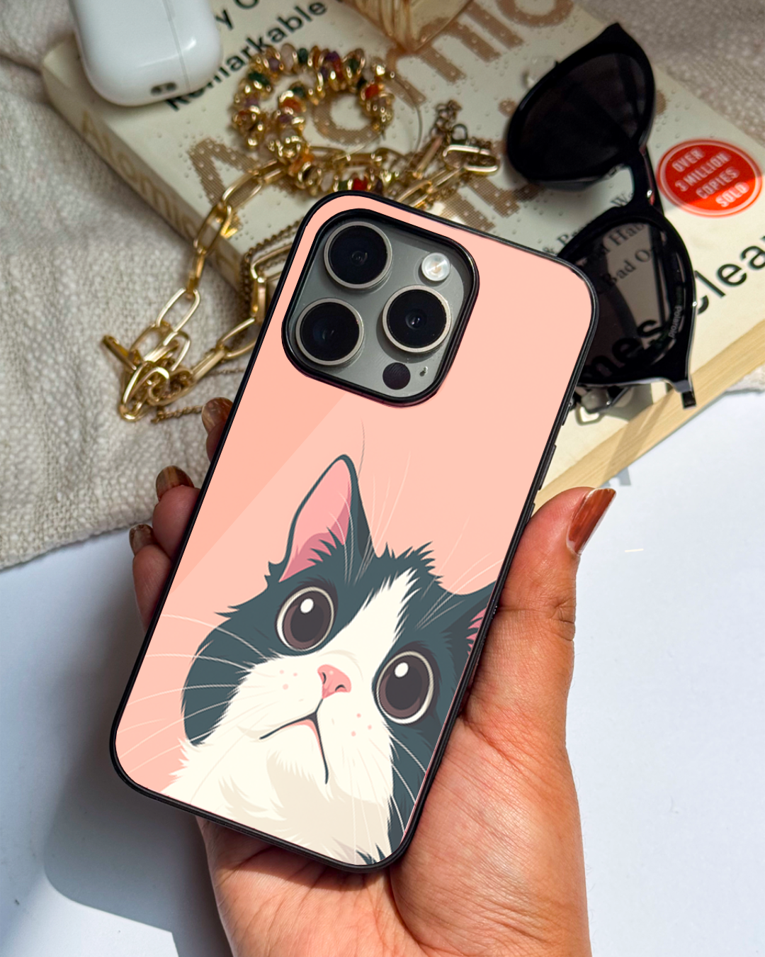 Dreamy Cat  Premium Glass Back Cover For iPhone 11,12,13,14,15,16 Models