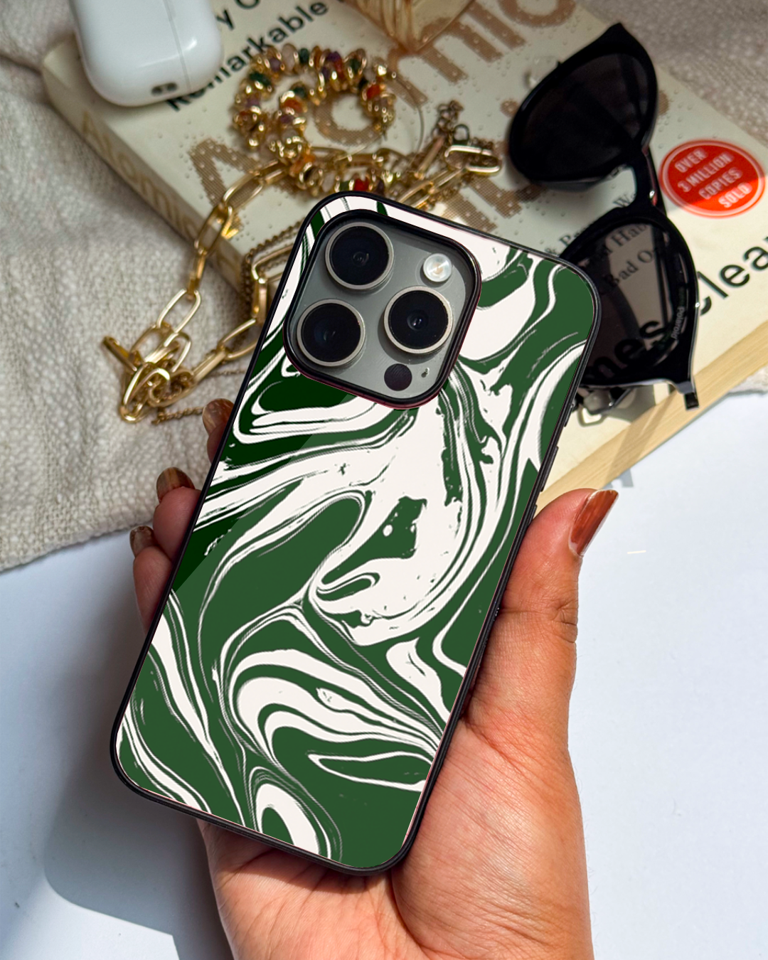 Grassy Marble   Premium Glass Back Cover For iPhone 11,12,13,14,15,16 Models