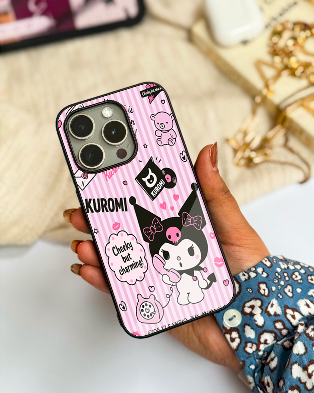 Kuromi Cat Premium Glass Back Cover For iPhone 11,12,13,14,15,16 Models
