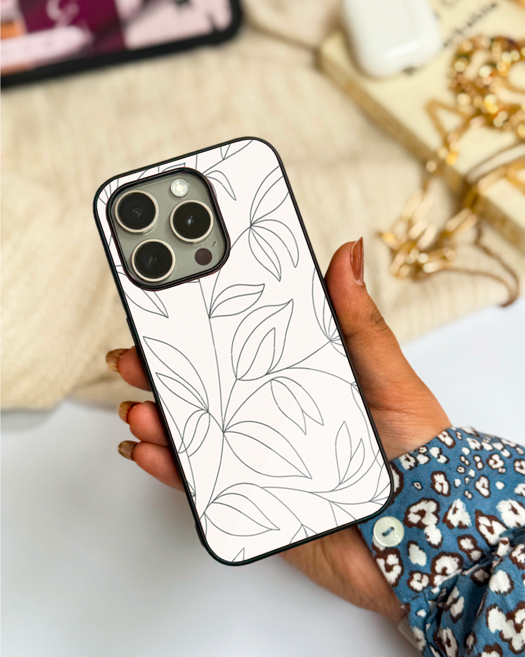 The Petal Sketch Premium Glass Back Cover For iPhone 11,12,13,14,15,16 Models