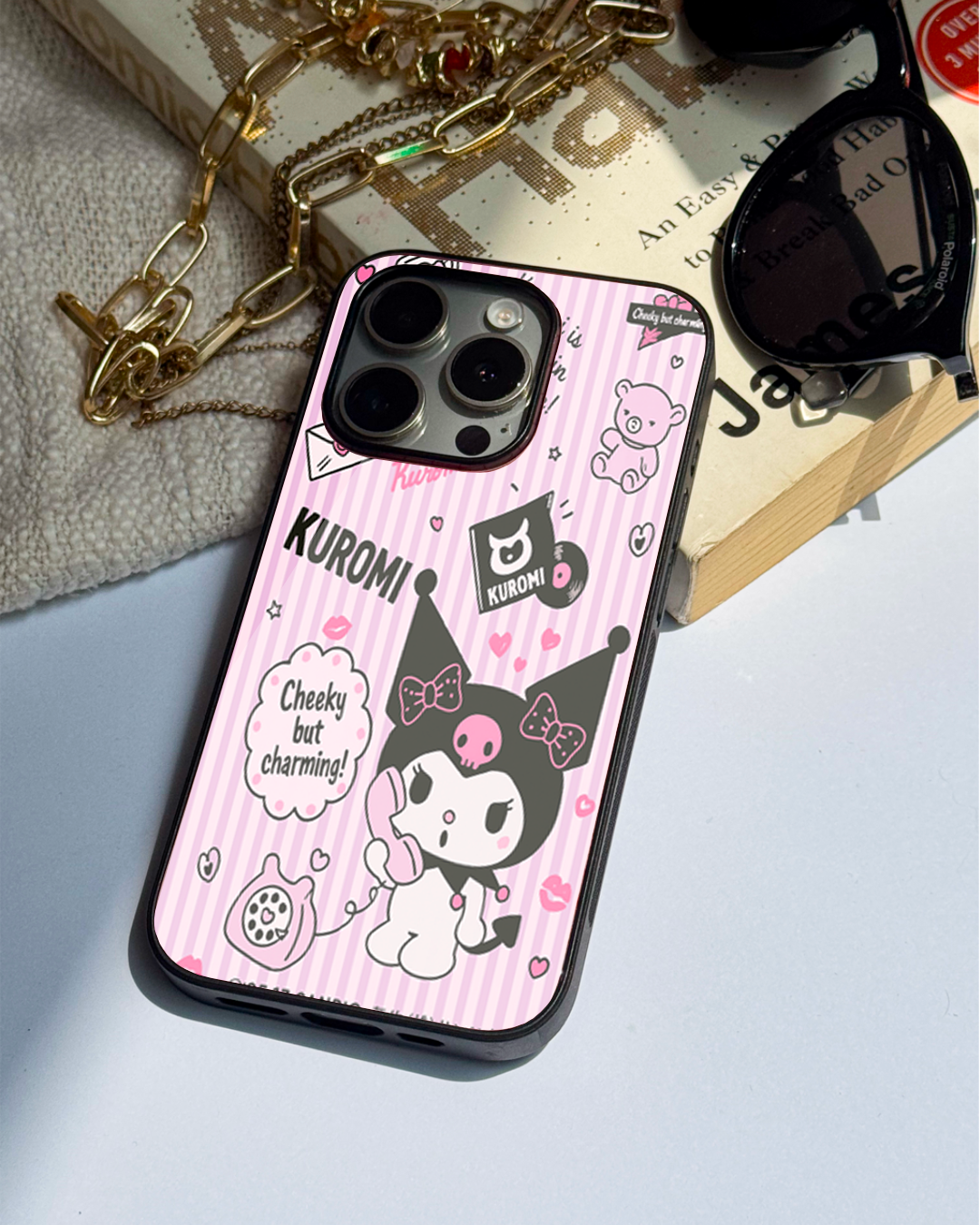 Kuromi Cat Premium Glass Back Cover For iPhone 11,12,13,14,15,16 Models