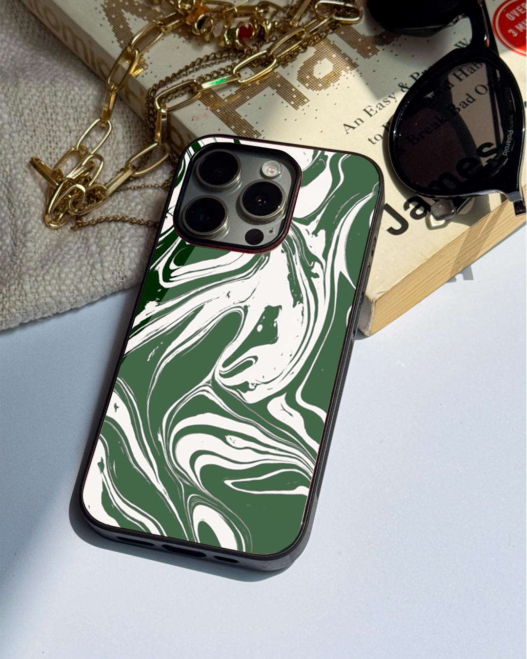 Grassy Marble   Premium Glass Back Cover For iPhone 11,12,13,14,15,16 Models
