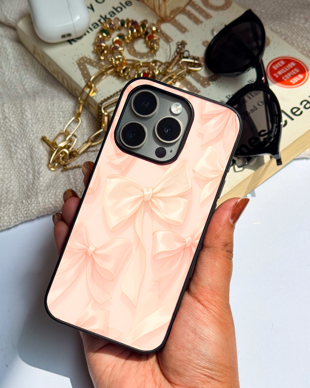 Silky Bows Sketch Premium Glass Back Cover For iPhone 11,12,13,14,15,16 Models