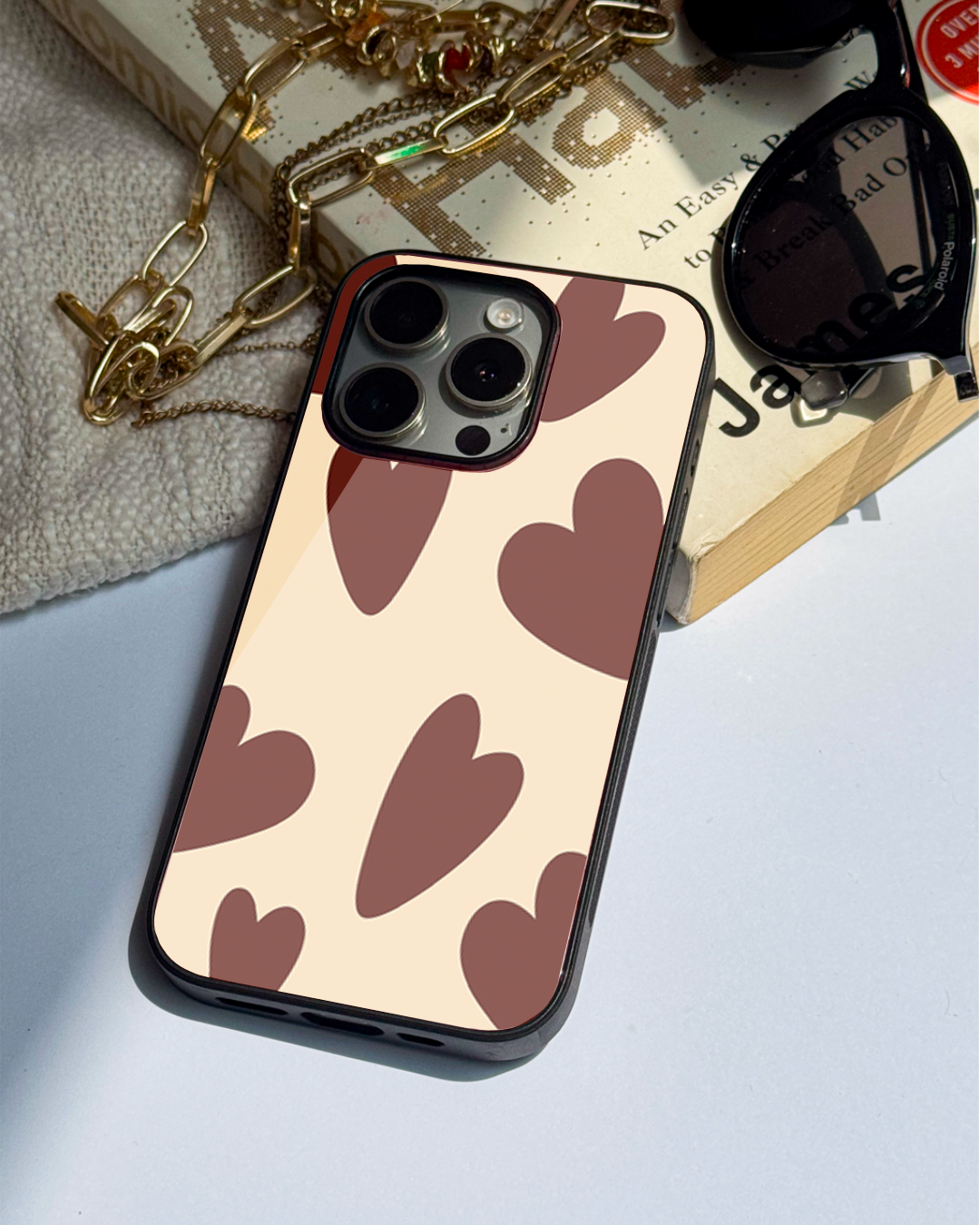 Chocolate Hearts Premium Glass Back Cover For iPhone 11,12,13,14,15,16 Models