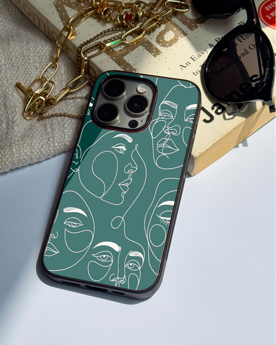 Line Art Lady Premium Glass Back Cover For iPhone 11,12,13,14,15,16 Models