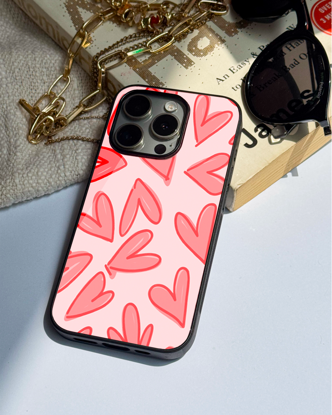 Love Doodles  Premium Glass Back Cover For iPhone 11,12,13,14,15,16 Models