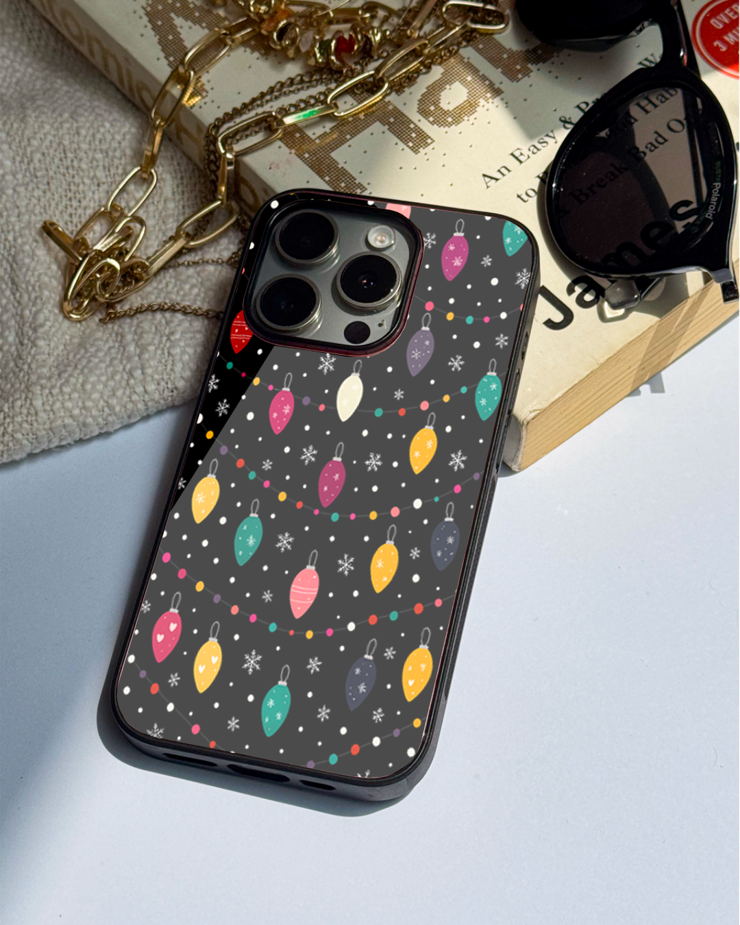 Cute Aesthetic Lights Premium Glass Back Cover For iPhone 11,12,13,14,15,16 Models