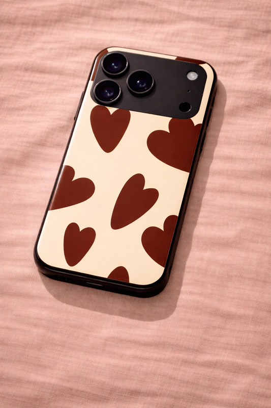 Chocolate Hearts Premium Glass Back Cover For iPhone 11,12,13,14,15,16,17 Models The Case & Co