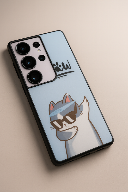 Cool Cat Premium Glass Back Cover For Galaxy S, A, M & F Series The Case & Co