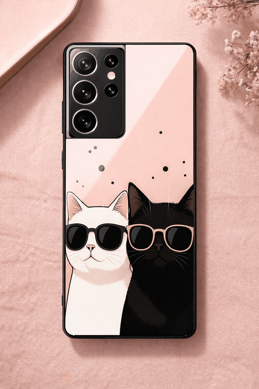 Cool Cats Premium Glass Back Cover For Galaxy S, A, M & F Series The Case & Co