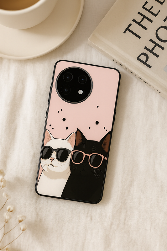 Cool Cats Premium Glass Back Cover For One Plus 13, 12, 11, 10, Nord Series The Case & Co