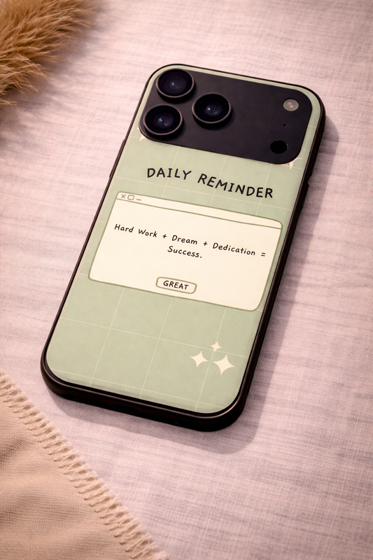 Daily Reminder-Sage Green Premium Glass Back Cover For iPhone 11,12,13,14,15,16,17 Models The Case & Co