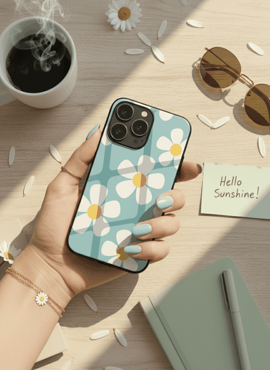 Daisy in Sea Premium Glass Back Cover For iPhone 11,12,13,14,15,16,17 Models The Case & Co