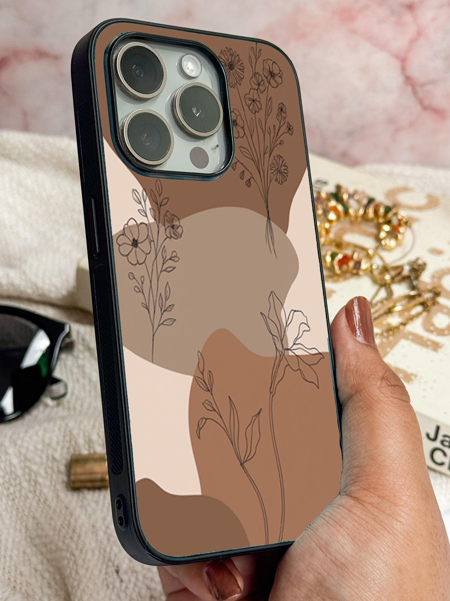 Earthy Petals Premium Glass Back Cover For iPhone 11,12,13,14,15,16,17 Models The Case & Co