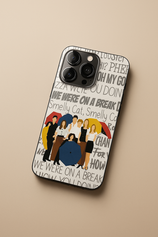 FRIENDS Umbrella Squad Premium Glass Back Cover For iPhone 11,12,13,14,15,16,17 Models The Case & Co