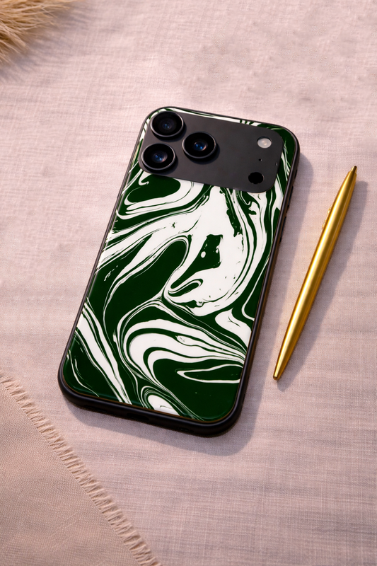 Grassy Marble Premium Glass Back Cover For iPhone 11,12,13,14,15,16,17 Models The Case & Co