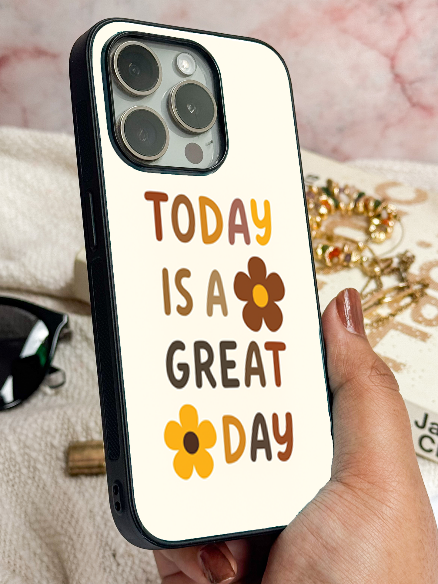 Great Day Premium Glass Back Cover For iPhone 11,12,13,14,15,16,17 Models The Case & Co