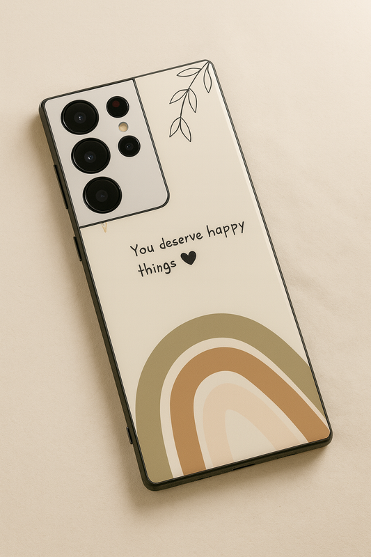 Happy Things Premium Glass Back Cover For Galaxy S, A, M & F Series The Case & Co