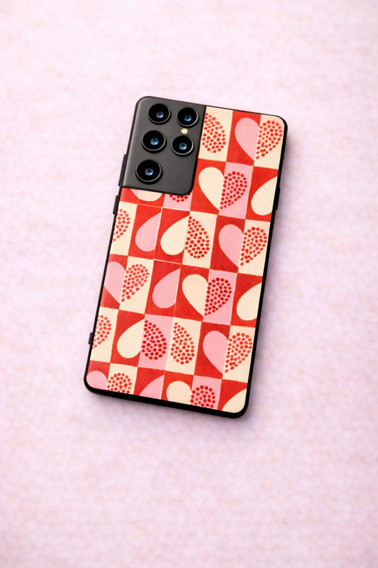 Hearts Pattern Premium Glass Back Cover For Galaxy S, A, M & F Series The Case & Co