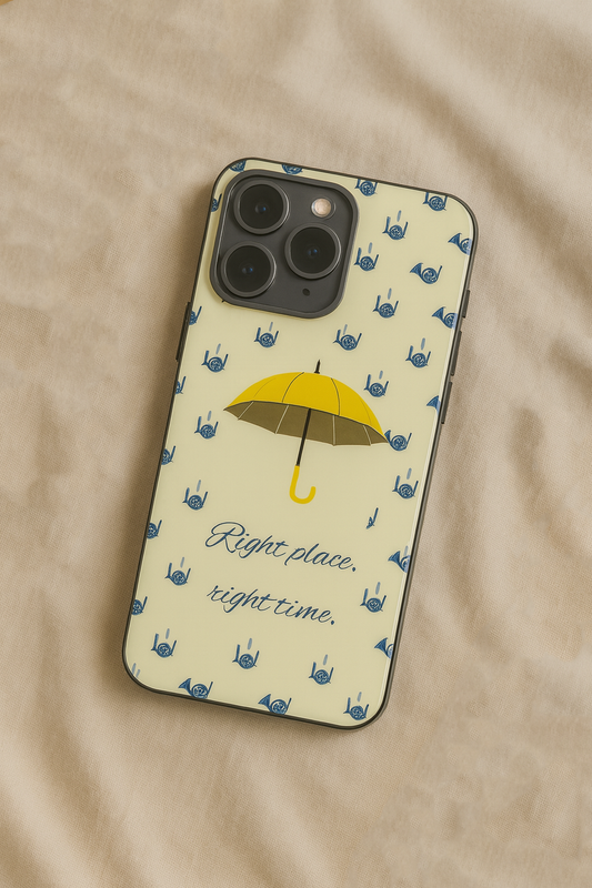 HIMYM Right Place Right Time Premium Glass Back Cover For iPhone 11,12,13,14,15,16,17 Models The Case & Co