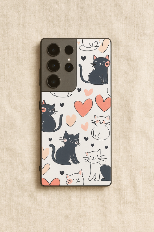 Meowgical Hearts Premium Glass Back Cover For Galaxy S, A, M & F Series The Case & Co