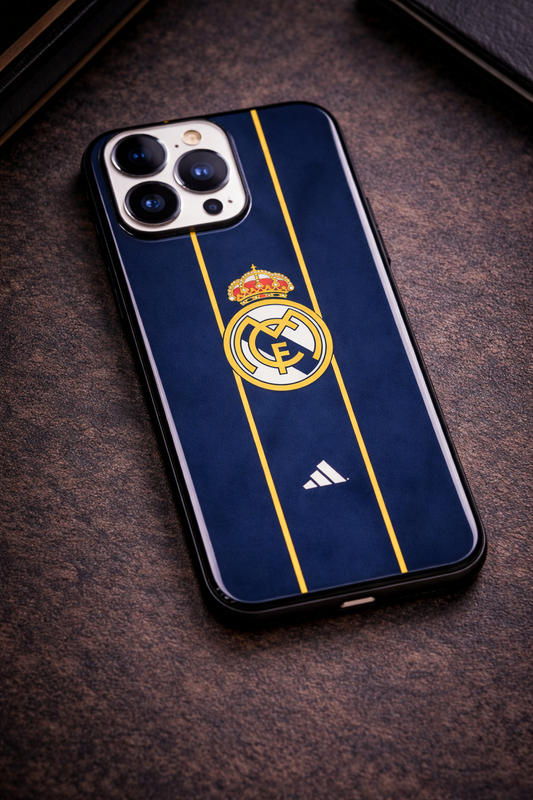 Navy Gold Reign Premium Glass Back Cover For iPhone 11,12,13,14,15,16,17 Models The Case & Co
