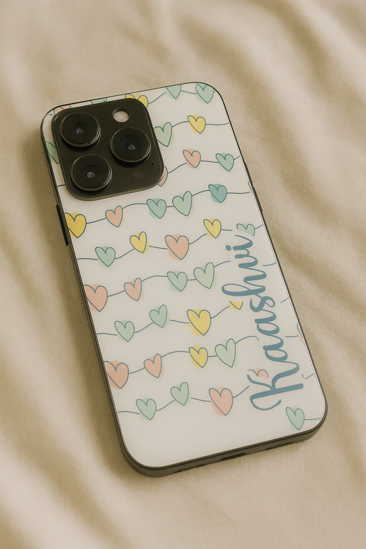 Pastel Strings Loops Personalised Name Premium Glass Back Cover For iPhone 11,12,13,14,15,16,17 Models The Case & Co