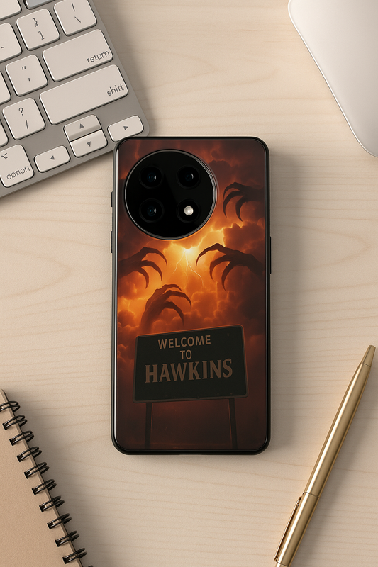 STRANGER THINGS- Inferno Of Hawkins Premium Glass Back Cover For One Plus 13, 12, 11, 10, Nord Series The Case & Co