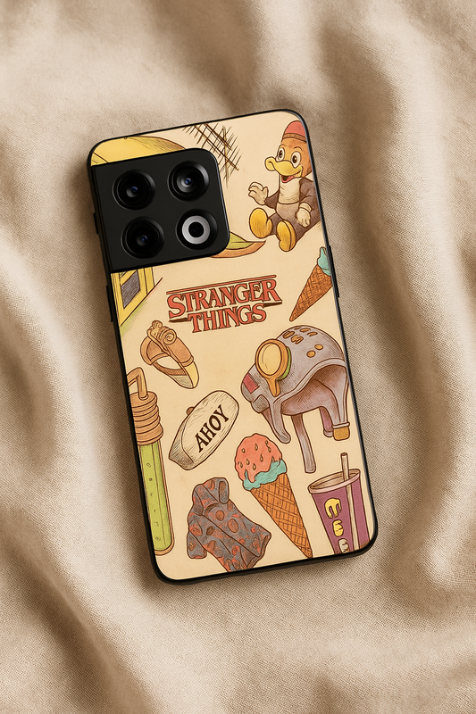 STRANGER THINGS- Stranger Things Doodle Art Premium Glass Back Cover For One Plus 13, 12, 11, 10, Nord Series The Case & Co