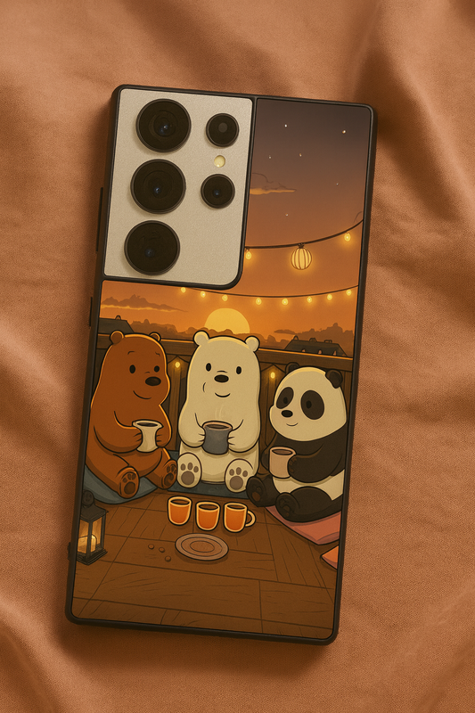 Tea Time Trio Premium Glass Back Cover For Galaxy S, A, M & F Series The Case & Co