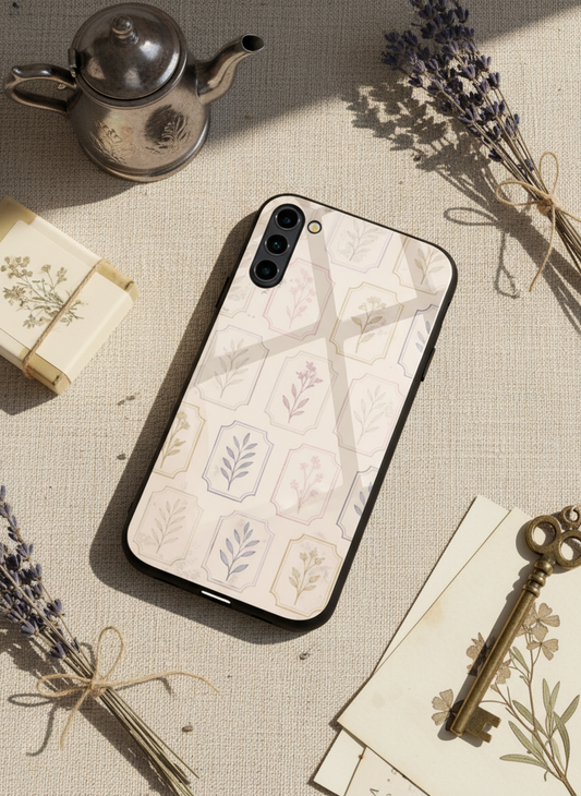 Floral Checks Pattern Premium Glass Back Cover For Galaxy S, A, M & F Series