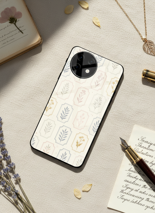 Floral Checks Premium Glass Back Cover For One Plus 13, 12, 11, 10, Nord Series