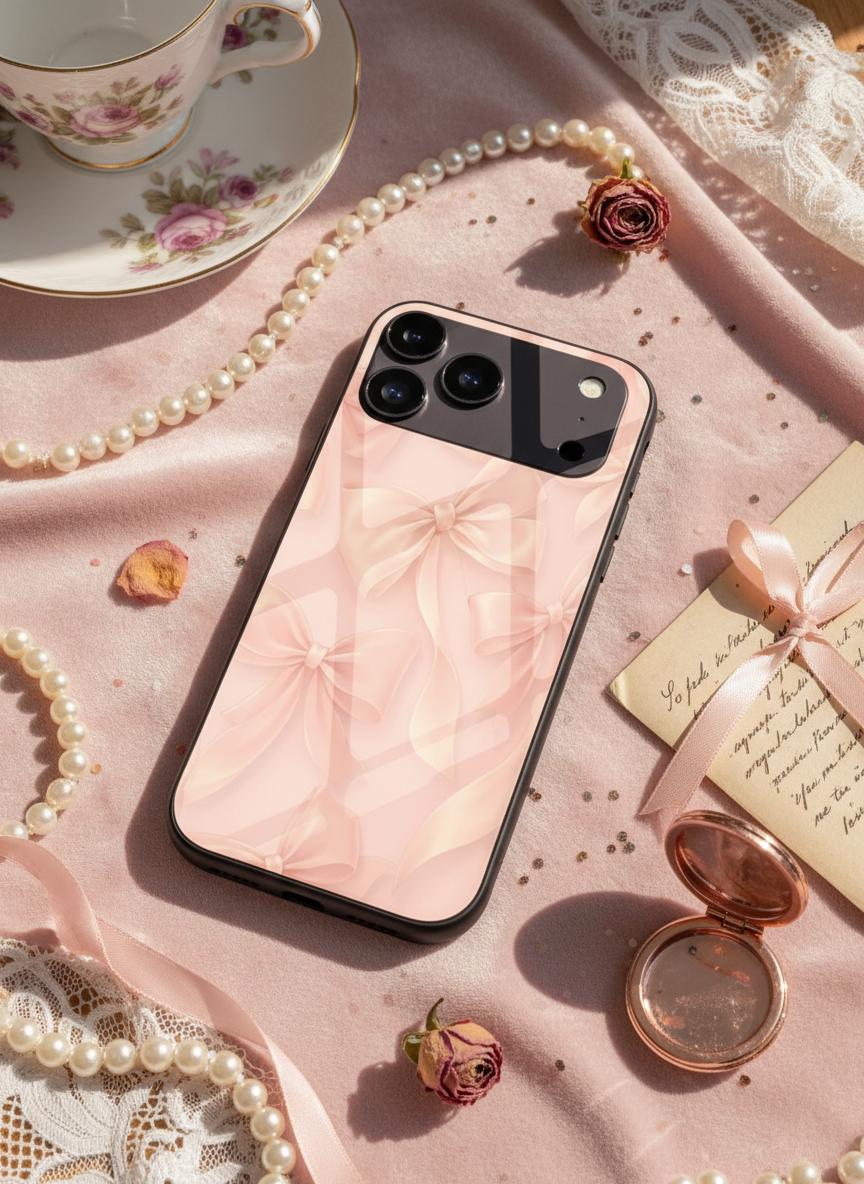 Silky Bows Sketch Premium Glass Back Cover For iPhone 11-17 Models