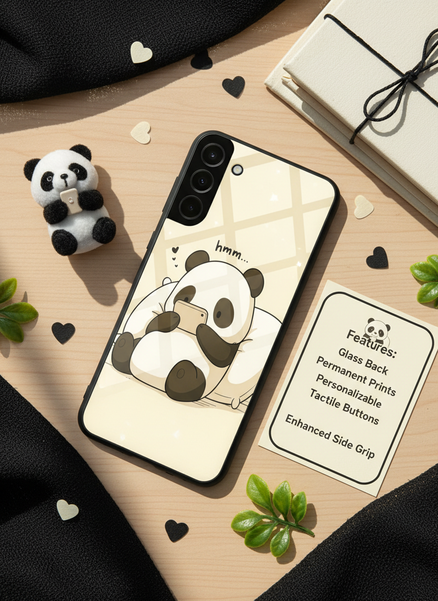 Hmm Panda Premium Glass Back Cover For Galaxy S, A, M & F Series