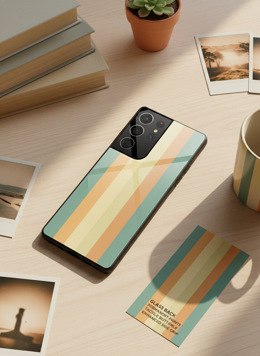 Abstract Strips Premium Glass Back Cover For Galaxy S, A, M & F Series