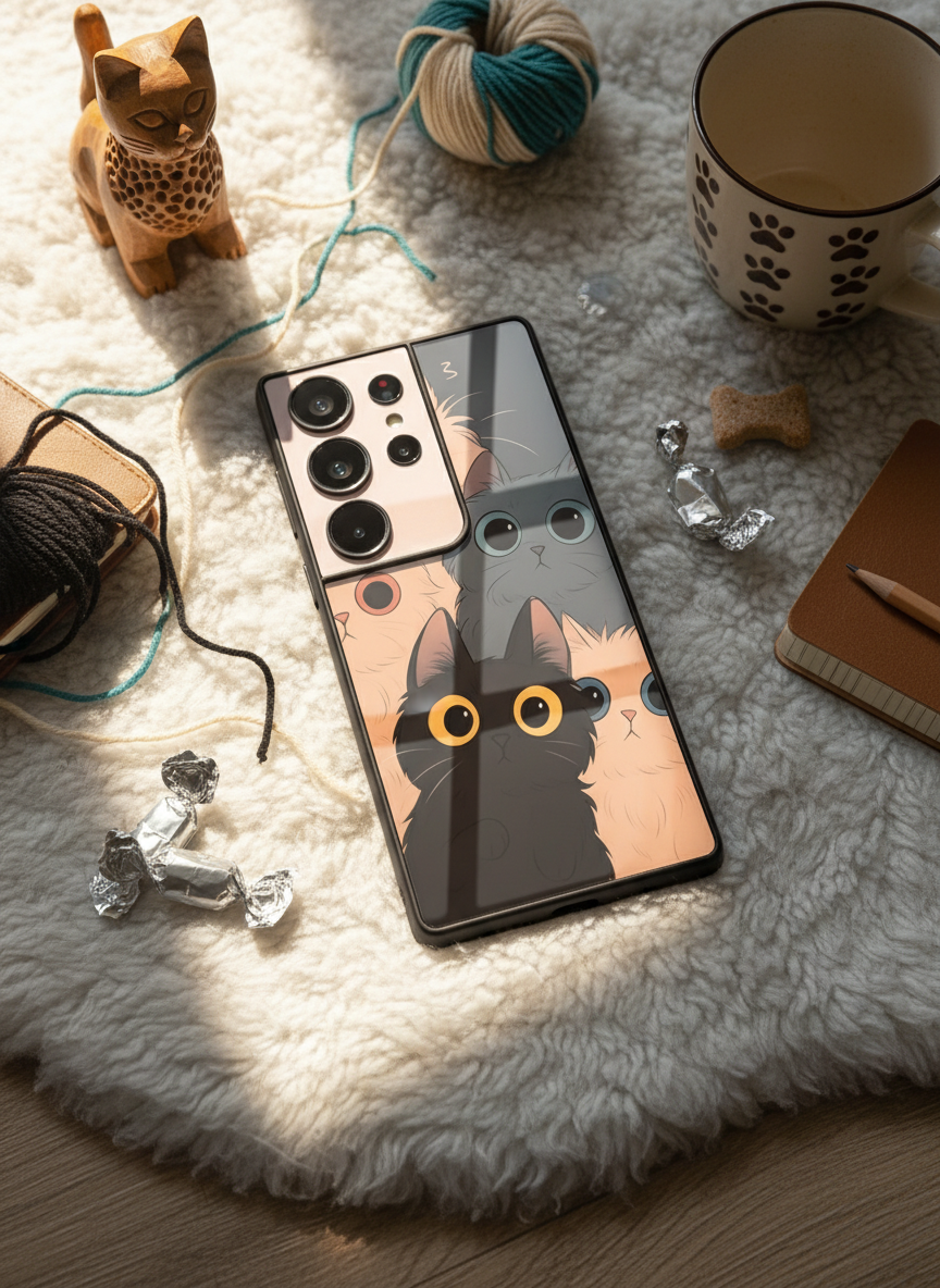 Kitty Mania Premium Glass Back Cover For Galaxy S, A, M & F Series