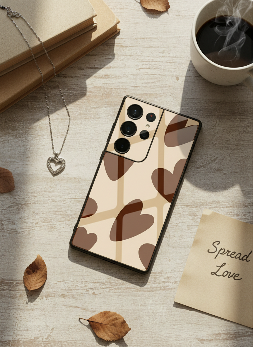 Chocolate Hearts Premium Glass Back Cover For Galaxy S, A, M & F Series
