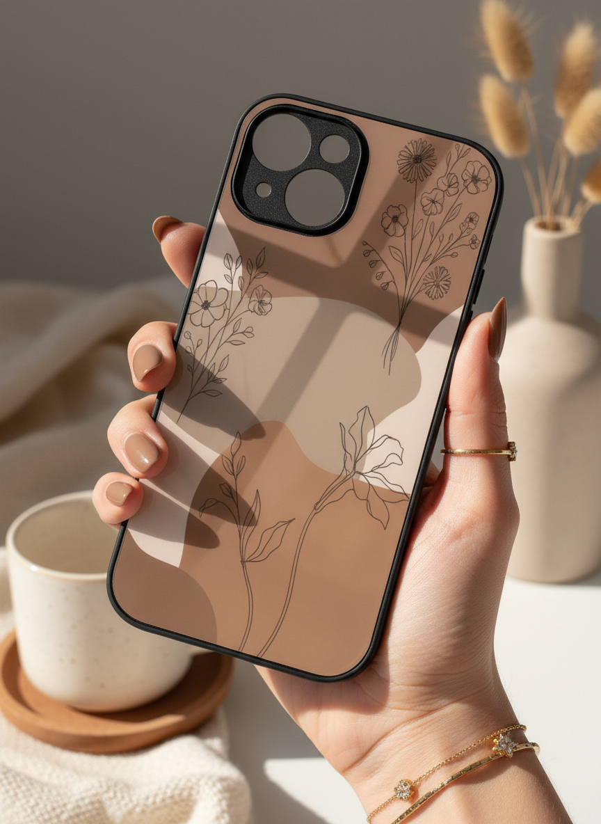 Earthy Petals Premium Glass Back Cover For iPhone 11-17 Models