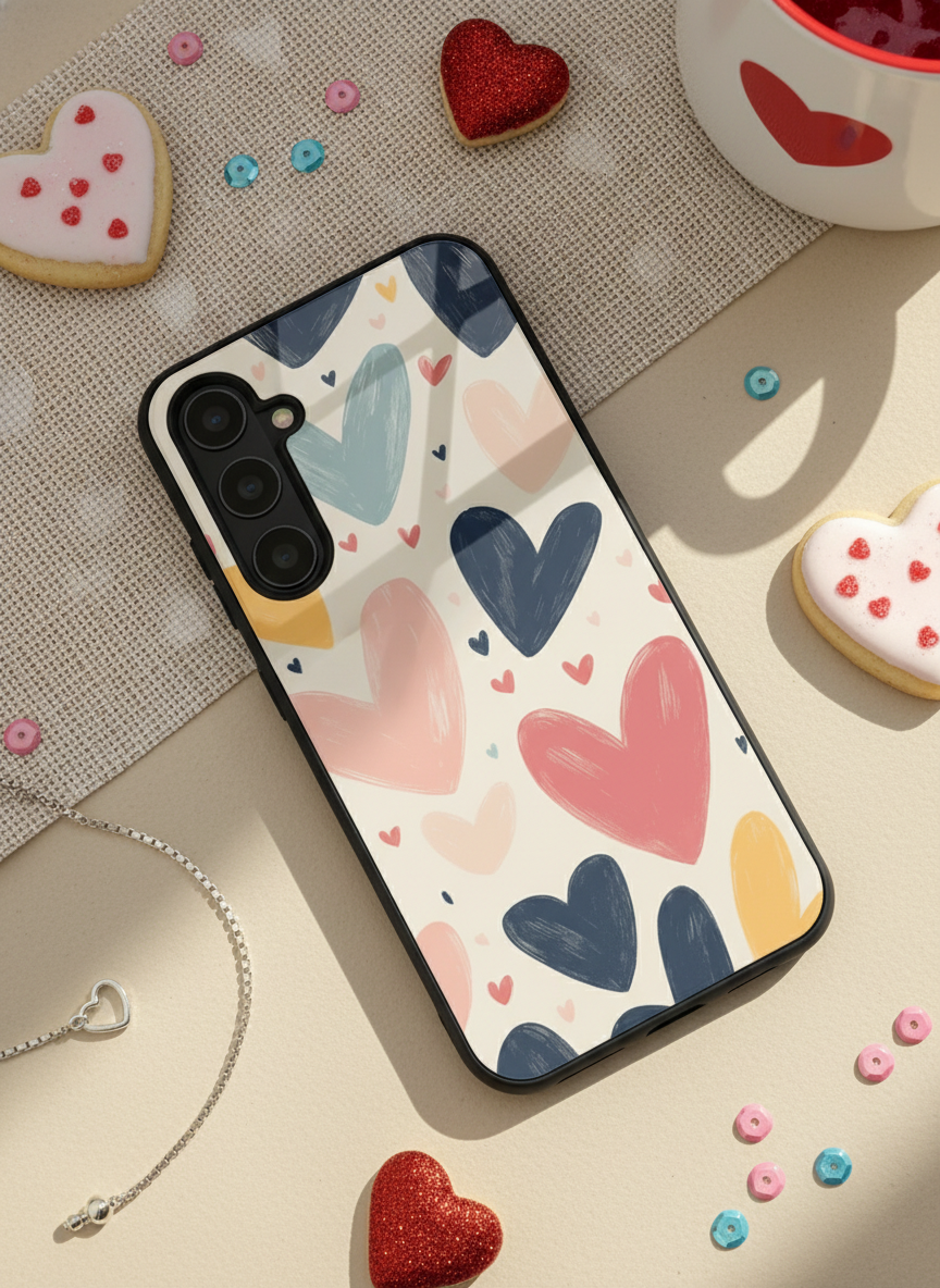 Painted Love Premium Glass Back Cover For Galaxy S, A, M & F Series