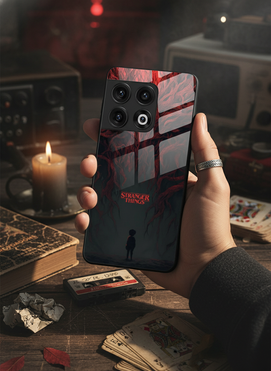 STRANGER THINGS- Stranger Dark Roots Premium Glass Back Cover For One Plus 13, 12, 11, 10, Nord Series
