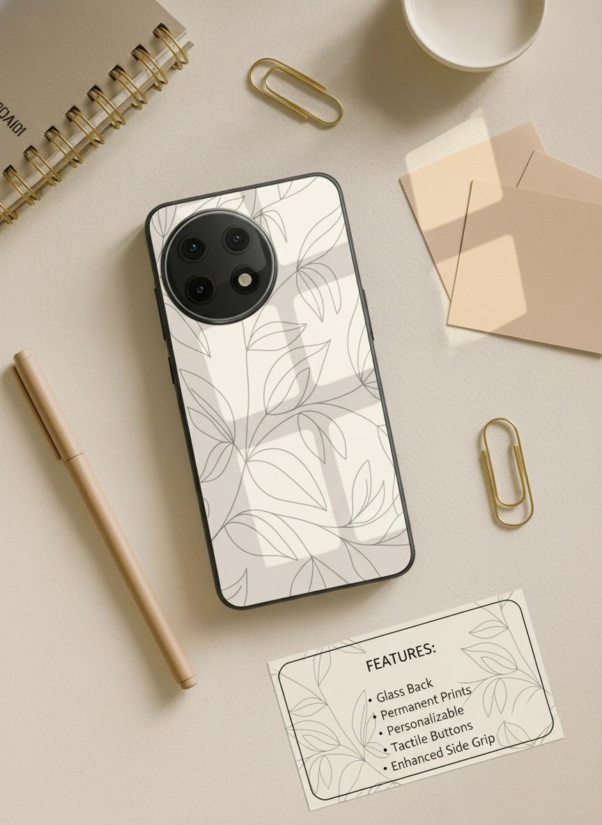 The Petal Sketch Premium Glass Back Cover For One Plus 13, 12, 11, 10, Nord Series